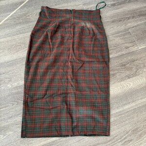 Collectif Vintage Size UK 14/US 10 Brown Green Plaid Pencil Skirt